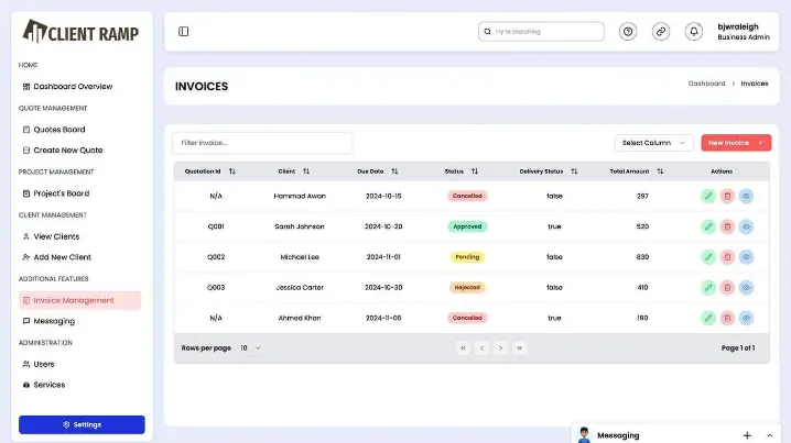 Automated invoice generation screen showing integration with PayPal, Stripe, and QuickBooks.